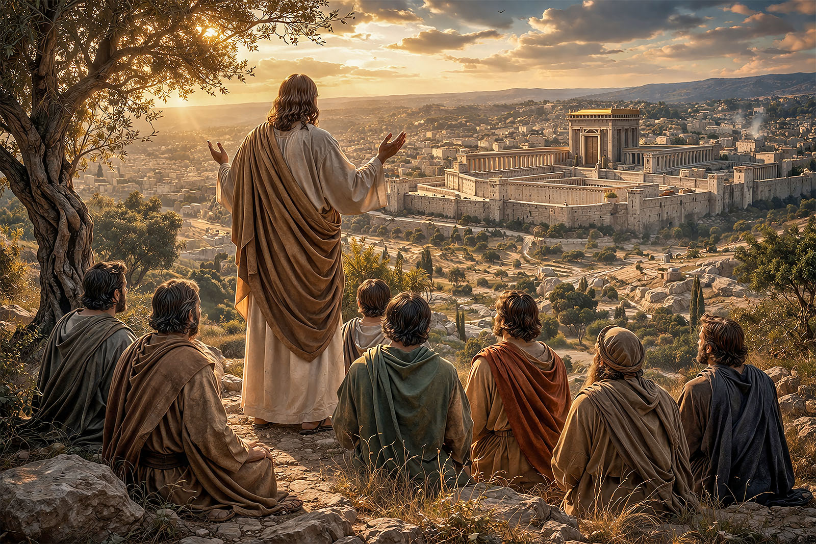 Jesus laments the future destruction of Jerusalem (Luke 19:41–44).